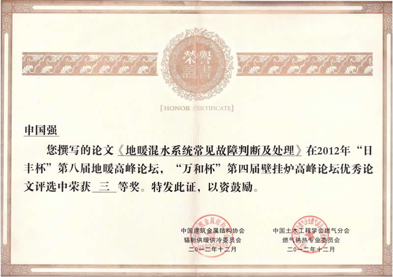 申國(guó)強(qiáng)論文獎(jiǎng)證書